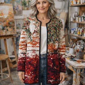 J.Jill Art Knit Tapestry Cardigan Sweater | Open Front